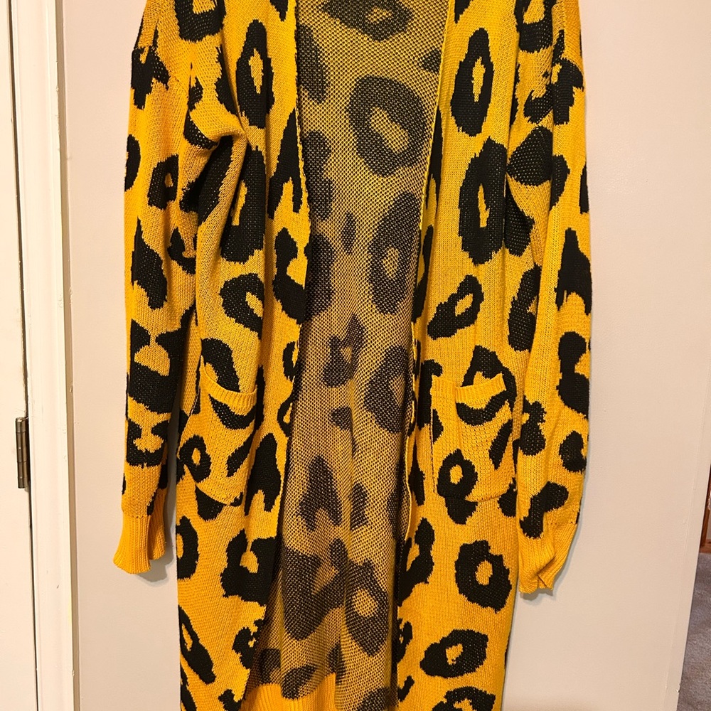 Leopard Print Yellow and Black Women's Cardigan Sweater XL